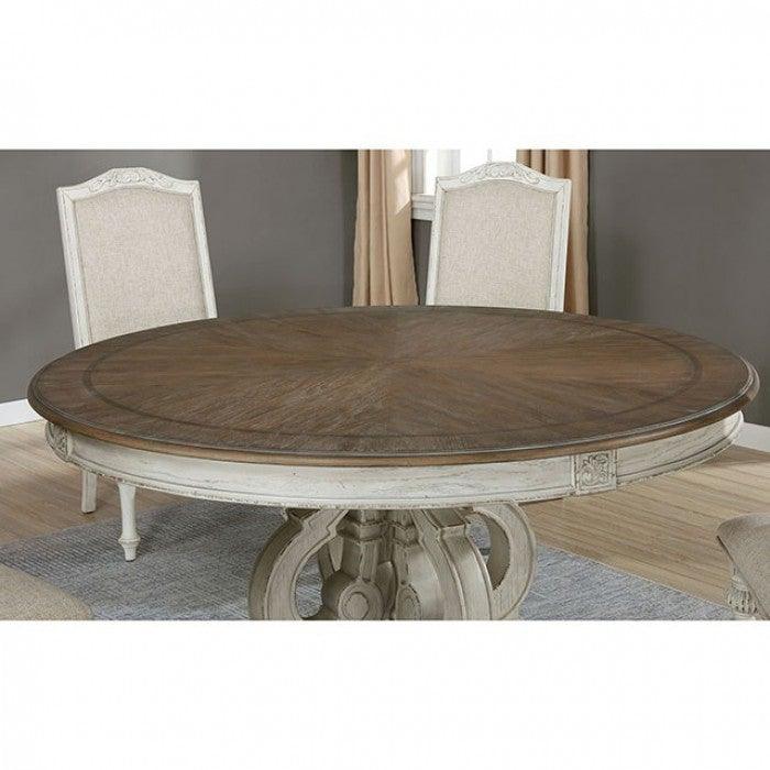 Arcadia CM3150WH-RT Antique White/Ivory Rustic Round Table By furniture of america - sofafair.com