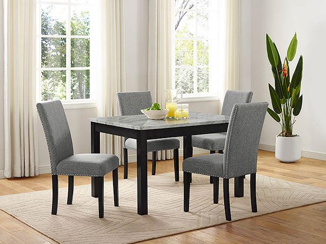 Rostock CM3182T-5PK White/Brushed Brown Gray/Light Gray Transitional 5 Pc. Dining Set By Furniture Of America - sofafair.com