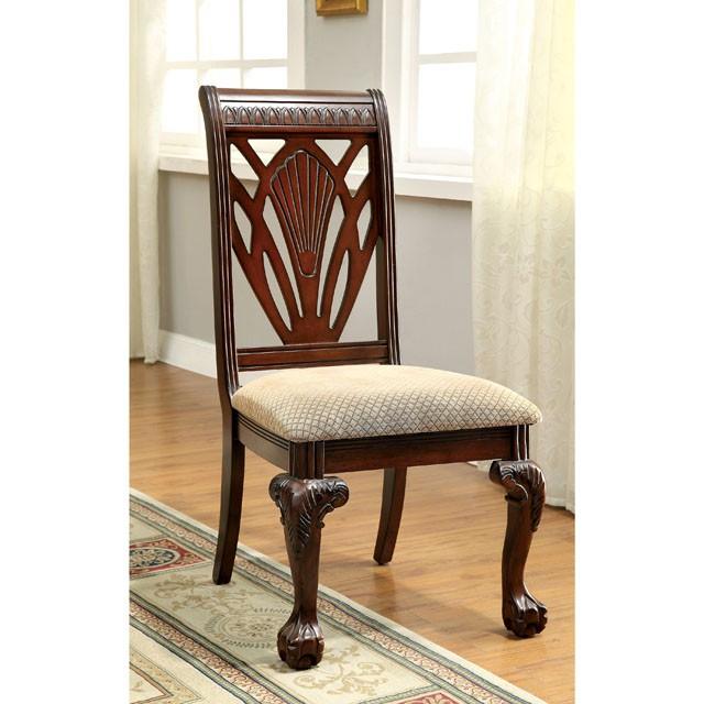 Petersburg CM3185SC-2PK Cherry/Tan Traditional Side Chair (2/Box) By Furniture Of America - sofafair.com