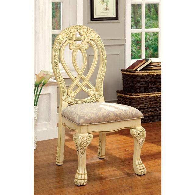Wyndmere CM3186WH-SC-2PK Vintage White/Beige Traditional Side Chair (2/Box) By Furniture Of America - sofafair.com