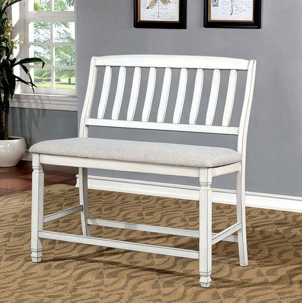 Kaliyah CM3194PBN Antique White Transitional Counter Ht. Bench By Furniture Of America - sofafair.com