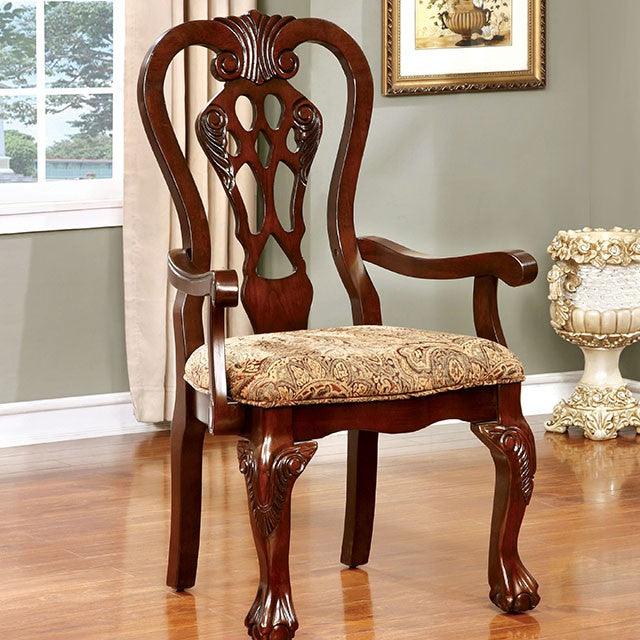 Elana CM3212AC-2PK Brown Cherry/Brown Traditional Arm Chair (2/Box) By Furniture Of America - sofafair.com