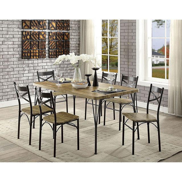 Banbury CM3279T-60-7PK Dark Bronze/Natural Industrial 7 Pc. Dining Table Set By Furniture Of America - sofafair.com