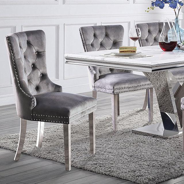 Valdevers CM3284T Chrome Glam Dining Table By Furniture Of America - sofafair.com
