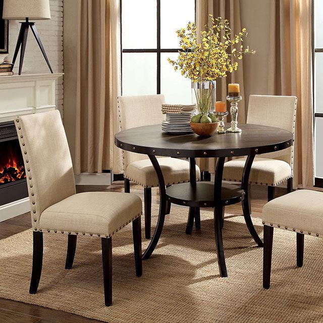 Kaitlin CM3323RT Light Walnut/Beige Industrial Round Dining Table By furniture of america - sofafair.com