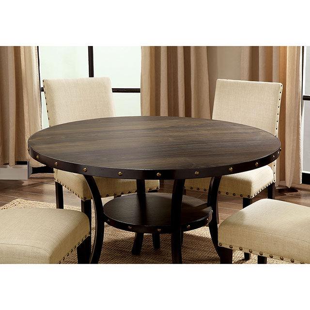 Kaitlin CM3323RT Light Walnut/Beige Industrial Round Dining Table By Furniture Of America - sofafair.com