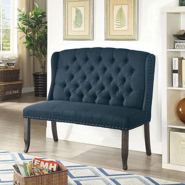 Sania CM3324BK-BL-BN Antique Black/Blue Rustic 2-Seater Love Seat Bench By Furniture Of America - sofafair.com