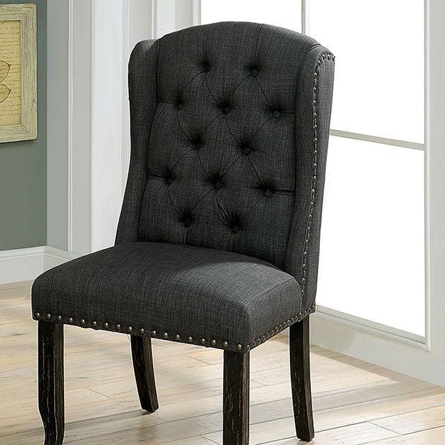 Sania CM3324BK-GY-SC-2PK Antique Black/Gray Rustic Side Chair (2/Box) By Furniture Of America - sofafair.com