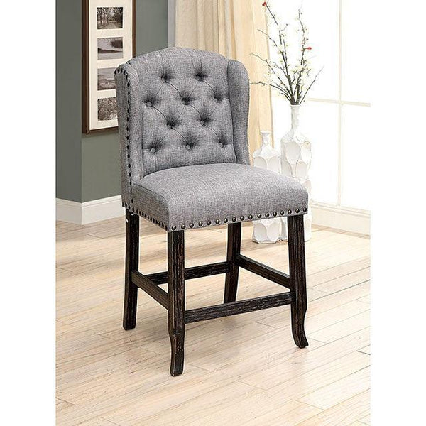 Sania CM3324BK-LG-PCW-2PK Antique Black/Light Gray Rustic Counter Ht. Chair (2/Box) By Furniture Of America - sofafair.com