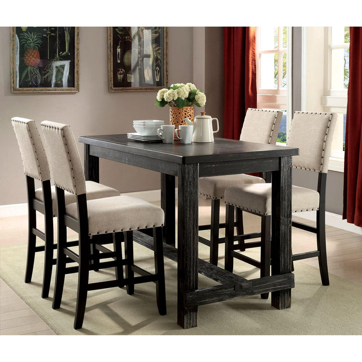 Sania CM3324BK-PT Antique Black Rustic Counter Ht. Table By Furniture Of America - sofafair.com