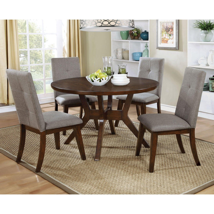 Abelone CM3354RT Walnut/Gray Rustic Round Dining Table By Furniture Of America - sofafair.com