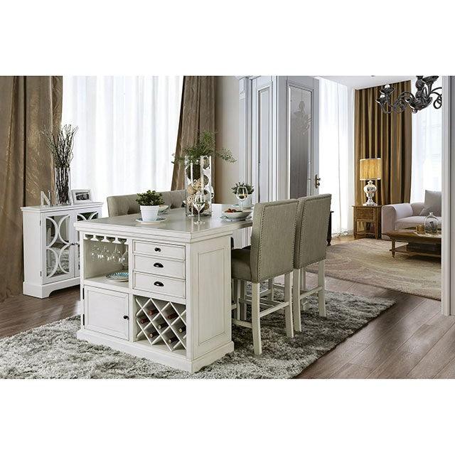 Sutton CM3390PT Antique White Transitional Counter Ht. Table By Furniture Of America - sofafair.com