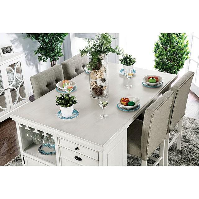 Sutton CM3390PT Antique White Transitional Counter Ht. Table By Furniture Of America - sofafair.com