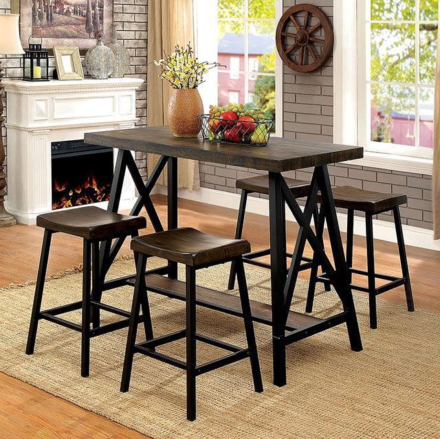 Lainey CM3415PT Weathered Medium Oak/Black Industrial COUNTER HT. TABLE By Furniture Of America - sofafair.com