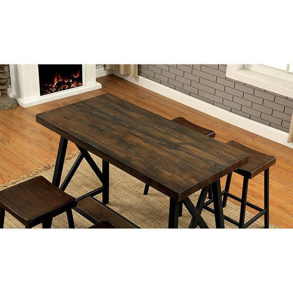 Lainey CM3415PT Weathered Medium Oak/Black Industrial COUNTER HT. TABLE By Furniture Of America - sofafair.com