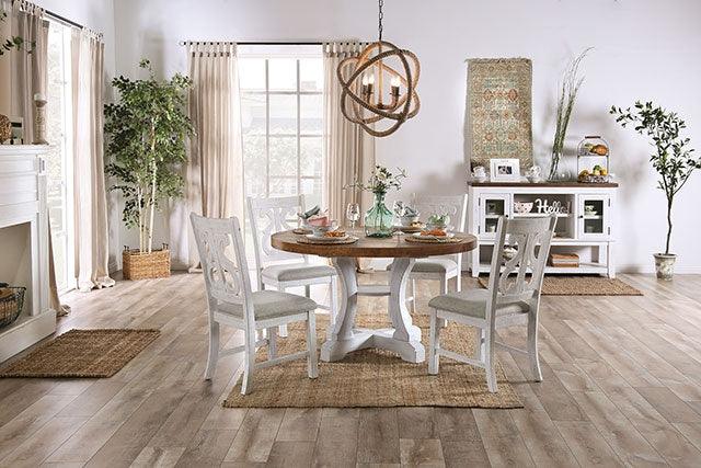 Auletta CM3417RT Distressed White/Distressed Dark Oak Rustic Round Table By Furniture Of America - sofafair.com