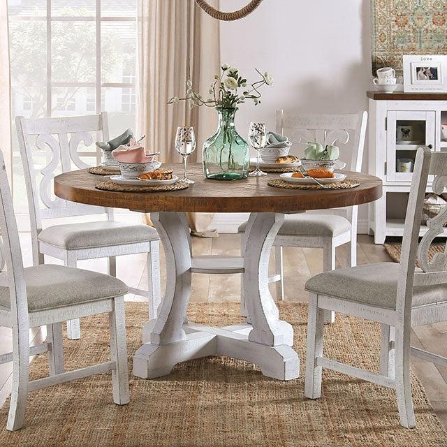Auletta CM3417RT Distressed White/Distressed Dark Oak Rustic Round Table By Furniture Of America - sofafair.com