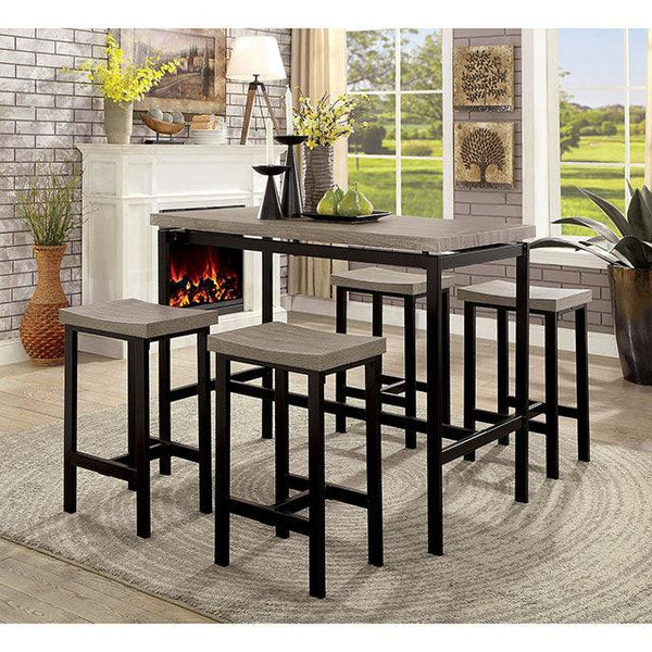 Vilvoorde CM3454PT-5PK Gray/Black Industrial 5 Pc. Counter Ht. Table Set By Furniture Of America - sofafair.com