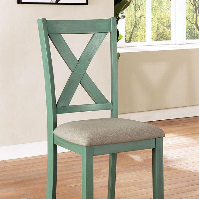 Anya CM3476GR-T-7PK Distressed Teal/Distressed Gray Rustic 7 Pc. Dining Table Set By Furniture Of America - sofafair.com