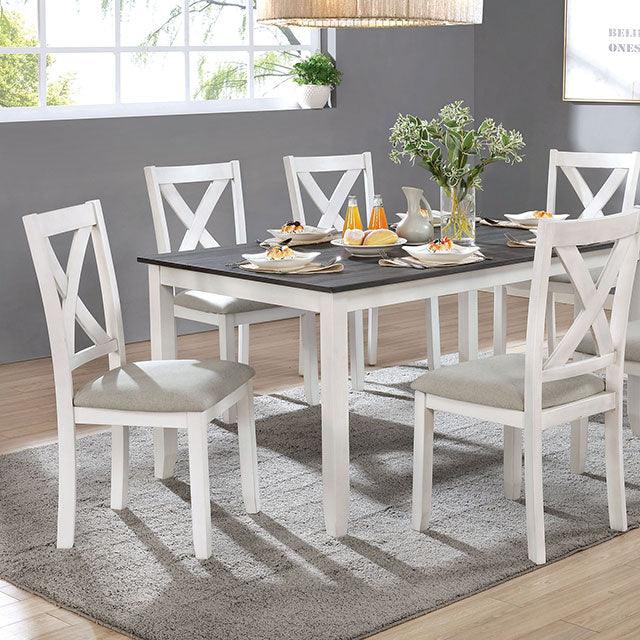 Anya CM3476WH-T-7PK Distressed White/Distressed Gray Rustic 7 Pc. Dining Table Set By Furniture Of America - sofafair.com