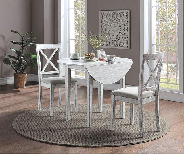 Jaelynn CM3477WH-RT-3PK Antique White Transitional 3 Pc. Dining Set By Furniture Of America - sofafair.com