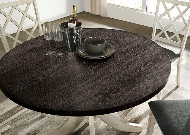 Haleigh CM3491RT Antique White/Dark Walnut Transitional Round Table By Furniture Of America - sofafair.com