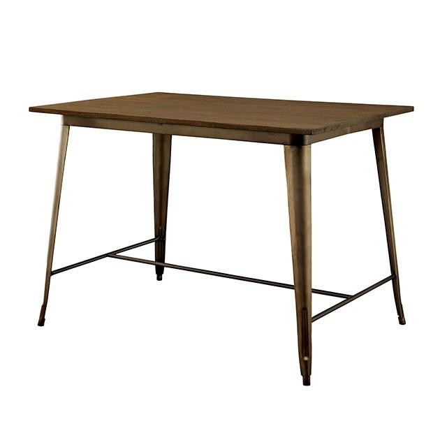 Cooper CM3529PT Dark Bronze/Dark Oak Industrial Counter Ht. Table By Furniture Of America - sofafair.com