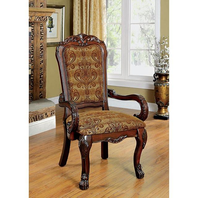 Medieve CM3557CH-AC-2PK Brown/Cherry Traditional Arm Chair (2/Box) By Furniture Of America - sofafair.com