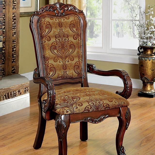 Medieve CM3557CH-AC-2PK Brown/Cherry Traditional Arm Chair (2/Box) By Furniture Of America - sofafair.com