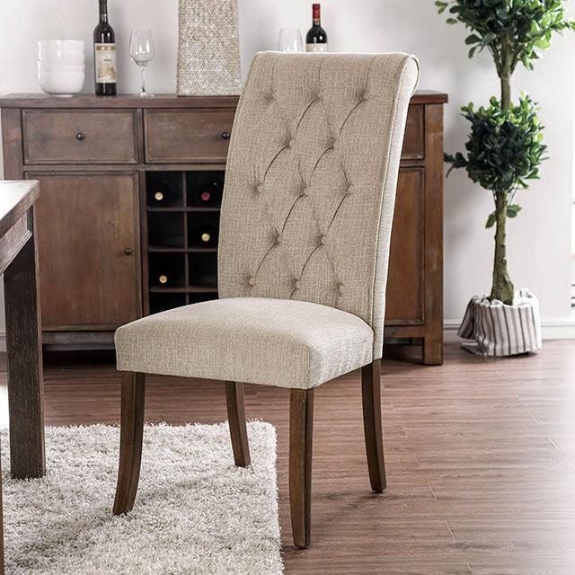 Sania CM3564A-SC-2PK Antique Oak/Beige Rustic Side Chair (2/CTN) By Furniture Of America - sofafair.com