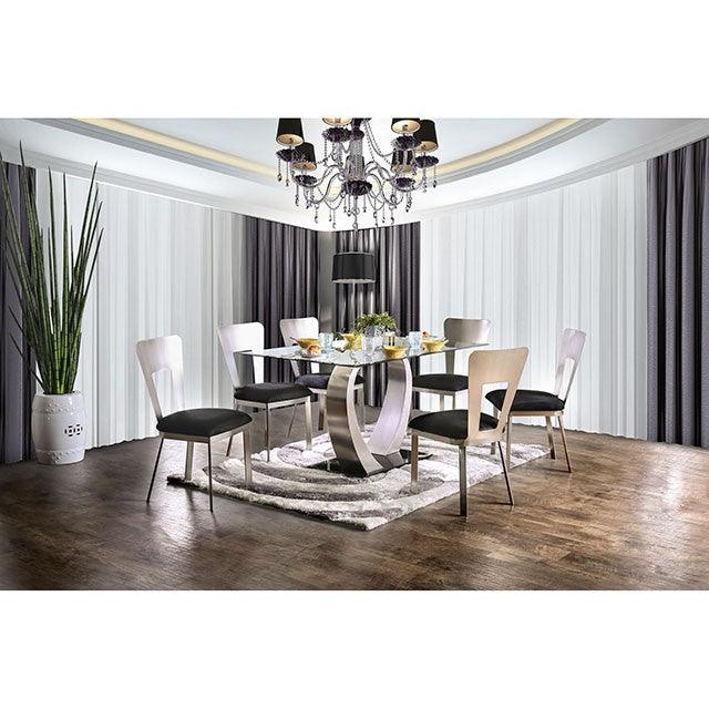 Nova CM3728T Silver/Black Contemporary Dining Table By Furniture Of America - sofafair.com