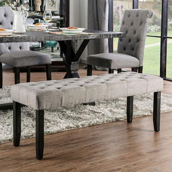 Alfred CM3735LG-BN Antique Black/Light Gray Rustic Bench By furniture of america - sofafair.com