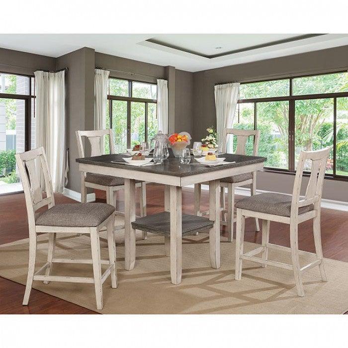 Ann CM3752PT-5PK Antique White/Gray Rustic Counter Ht. Table Set By furniture of america - sofafair.com