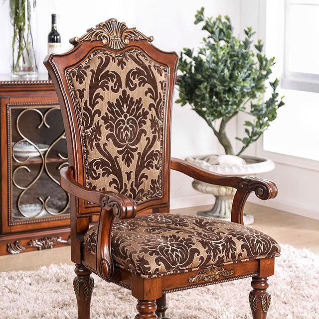 Lucie CM3788AC-2PK Brown Cherry Traditional Arm Chair (2/Ctn) By Furniture Of America - sofafair.com