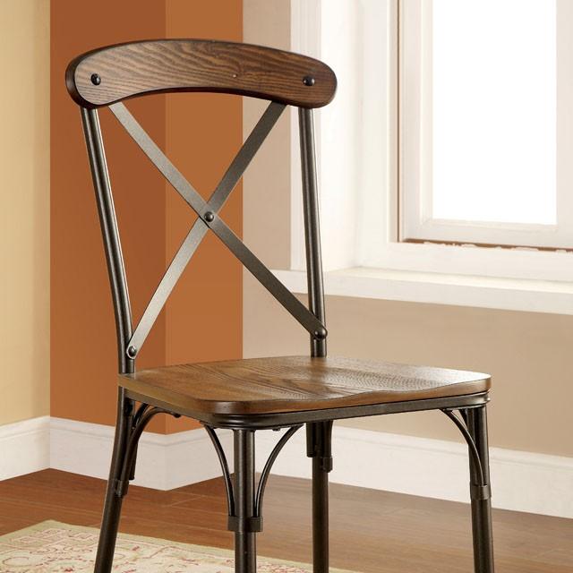 Crosby CM3827SC-2PK Natural Elm/Bronze Industrial Side Chair (2/Box) By Furniture Of America - sofafair.com