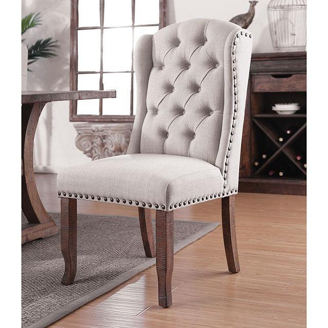 Gianna CM3829F-SCW-2PK Rustic Oak/Ivory Rustic Wingback Chair By Furniture Of America - sofafair.com