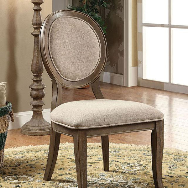 Kathryn CM3872SC-2PK Rustic Oak/Beige Transitional Side Chair (2/Ctn) By Furniture Of America - sofafair.com