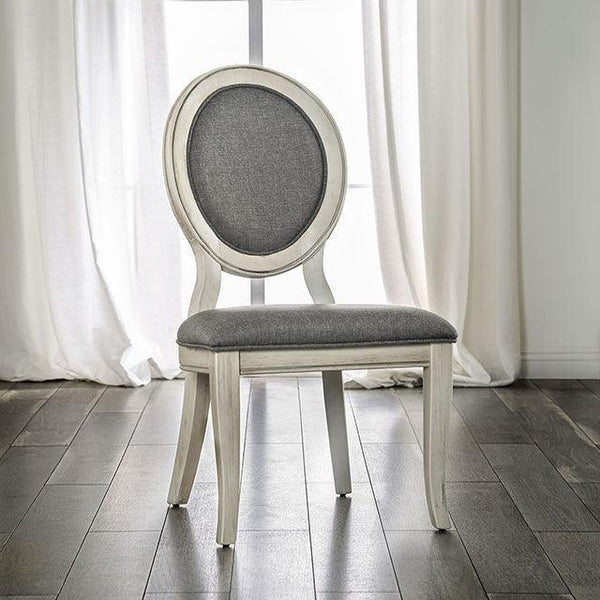 Kathryn CM3872WH-SC-2PK Antique White/Gray Transitional Side Chair (2/Ctn) By Furniture Of America - sofafair.com