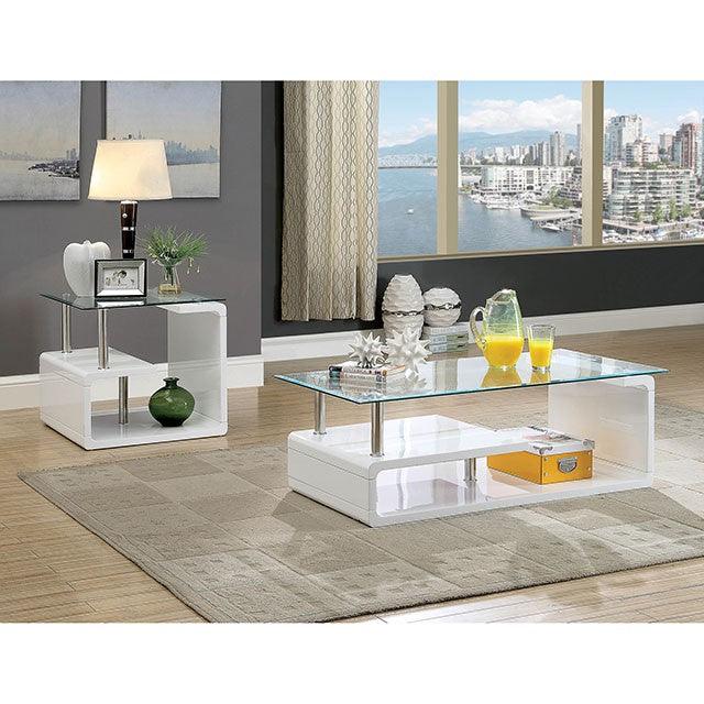 End Table by Furniture Of America Torkel CM4056E White/Chrome Contemporary - sofafair.com