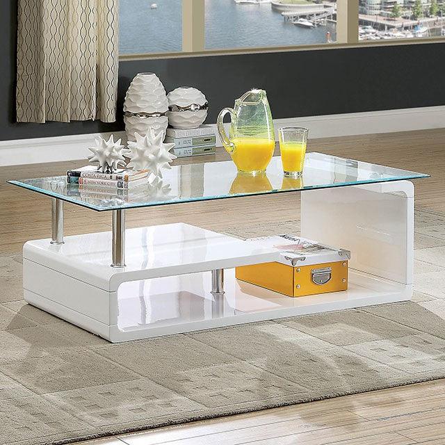 Torkel CM4056C White/Chrome Contemporary Coffee Table By Furniture Of America - sofafair.com