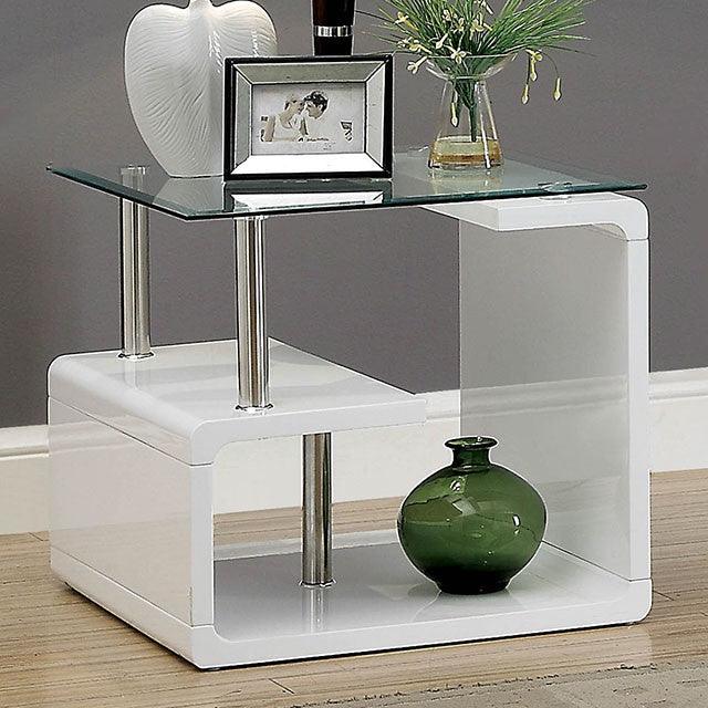 Torkel CM4056E White/Chrome Contemporary End Table By Furniture Of America - sofafair.com