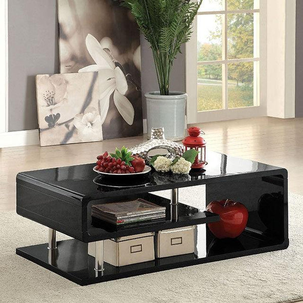 Ninove CM4057BK-C Black/Chrome Contemporary Coffee Table, Black By Furniture Of America - sofafair.com