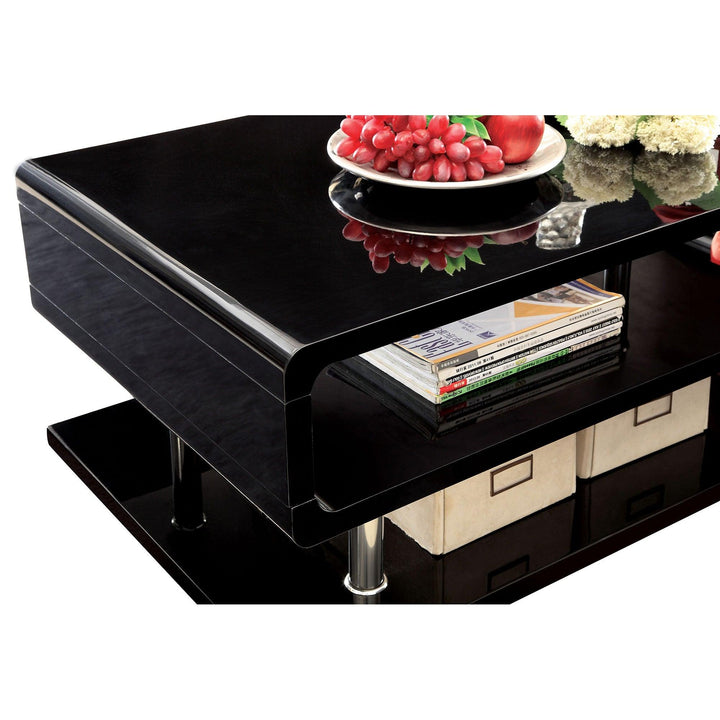 Ninove CM4057BK-C Black/Chrome Contemporary Coffee Table, Black By Furniture Of America - sofafair.com