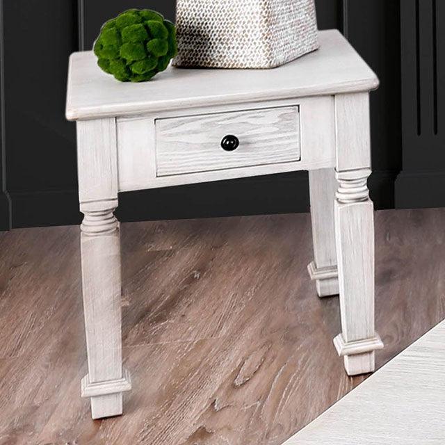 Joliet CM4089E Antique White Transitional End Table By Furniture Of America - sofafair.com