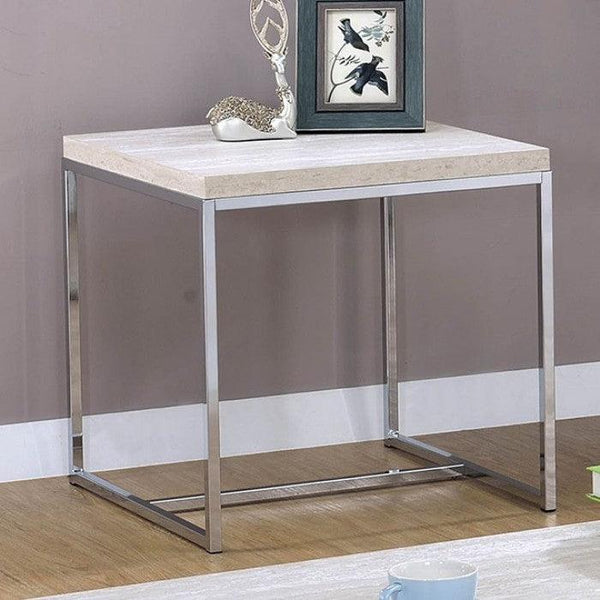 Olle CM4151E Natural/Chrome Contemporary End Table By furniture of america - sofafair.com