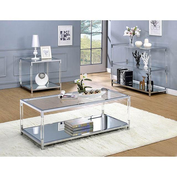 Ludvig CM4153C Chrome/Clear Contemporary Coffee Table By Furniture Of America - sofafair.com
