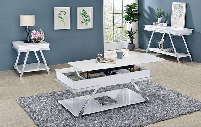 Titus CM4193WH-C White/Chrome Contemporary Coffee Table By Furniture Of America - sofafair.com