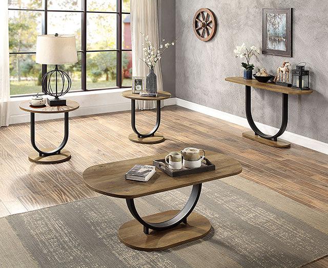 Olbia CM4199A-S Rustic Oak/Sand Black Industrial Sofa Table By Furniture Of America - sofafair.com