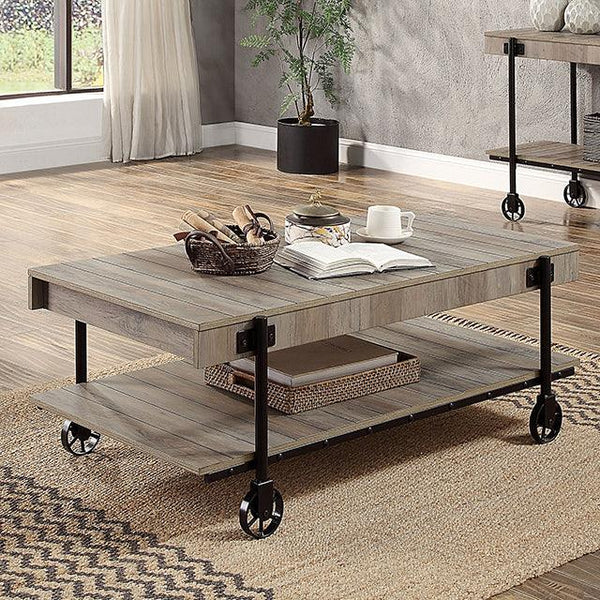 Lobb CM4217A-C Natural Tone/Black Industrial Coffee Table By Furniture Of America - sofafair.com