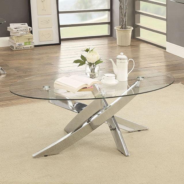 Laila CM4241C Chrome Contemporary Coffee Table By Furniture Of America - sofafair.com